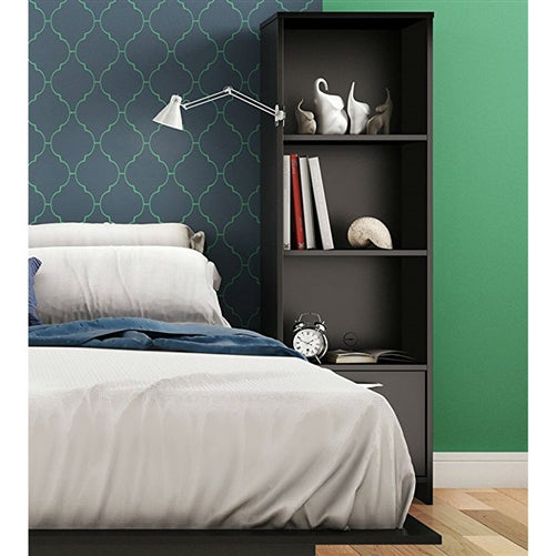 Modern Bookcase with 3 Shelves and Bottom Door, Black