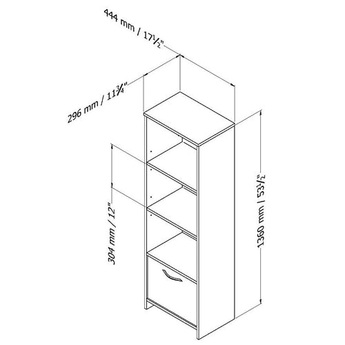 Modern Bookcase with 3 Shelves and Bottom Door, Black