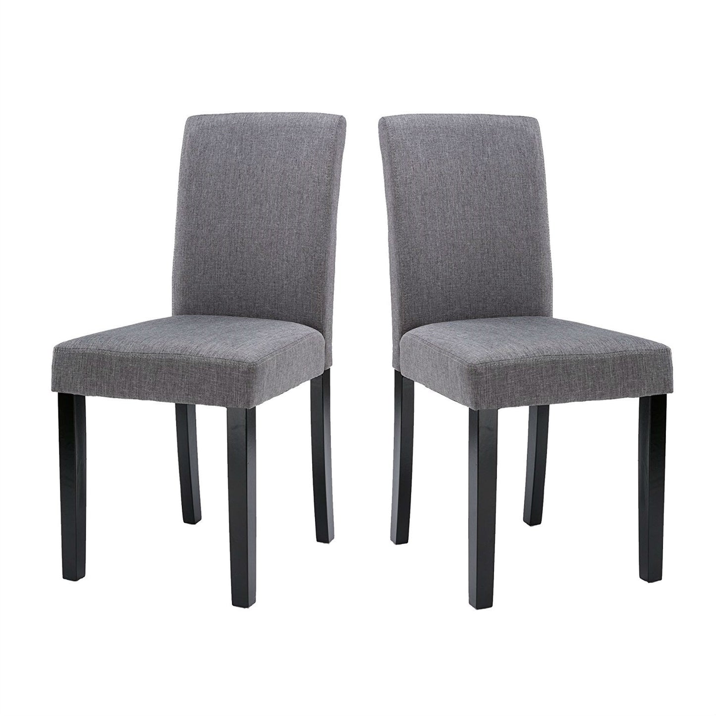 Set of 2 - Grey Fabric Dining Chairs with Black Wood Legs