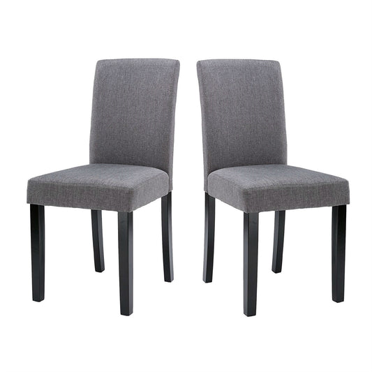 Set of 2 - Grey Fabric Dining Chairs with Black Wood Legs