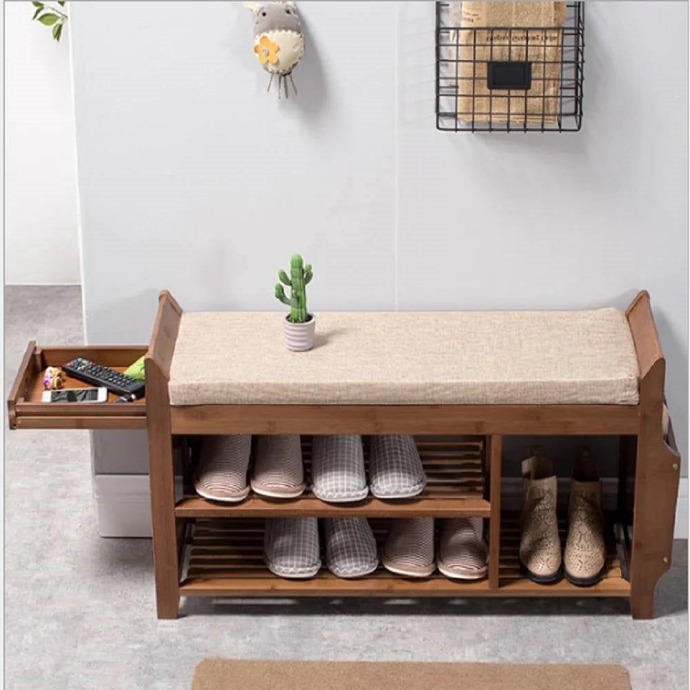 Entryway Shoe Rack Storage Bench with Cushioned Seat