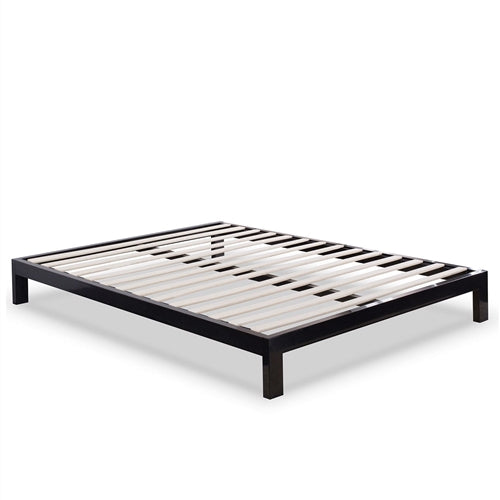 Low Profile Black Metal Platform Bed Frame with Wooden Slats, King