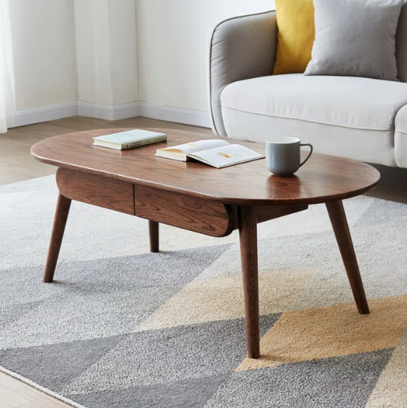 Solid Oak 47" Capsule Coffee Table with 2 Drawers, Dark Oak