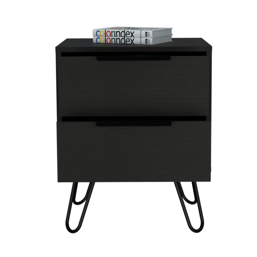 Nightstand Skyoner 2, Harpin Legs, Two Drawers, Black Wengue Finish-2