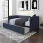 Navy Blue Linen Upholstered Daybed with Pull-Out Storage Drawers