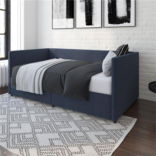 Linen Upholstered Daybed with Pull-Out Storage Drawers, Navy Blue