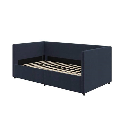 Linen Upholstered Daybed with Pull-Out Storage Drawers, Navy Blue