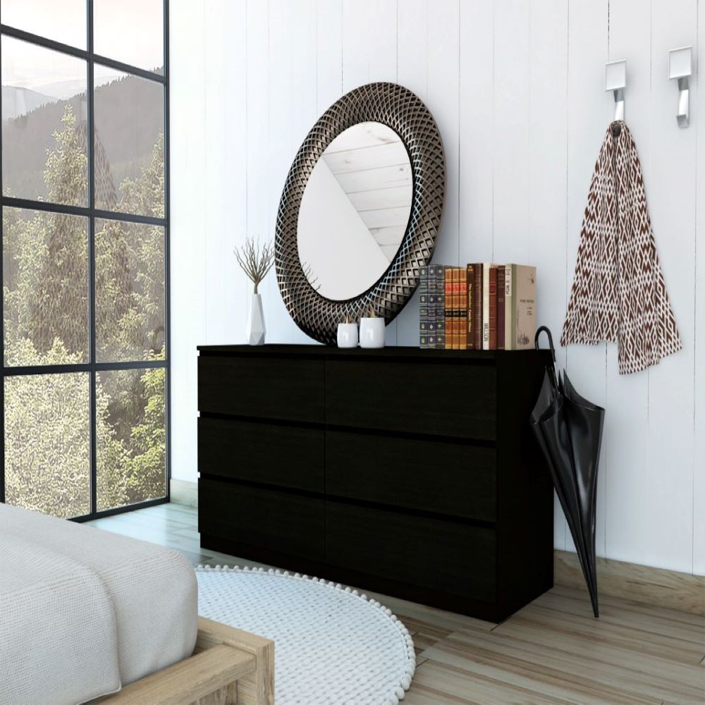 6 Drawer Double Dresser Tronx, Superior Top, Black Wengue Finish-0