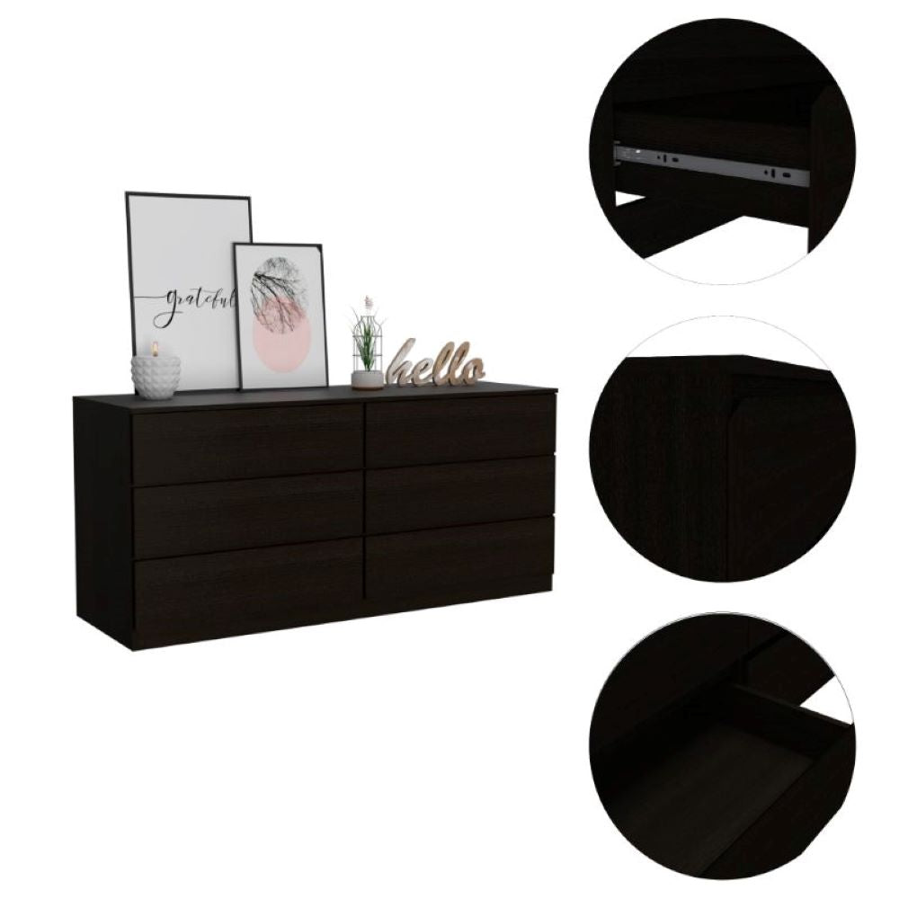 6 Drawer Double Dresser Tronx, Superior Top, Black Wengue Finish-6