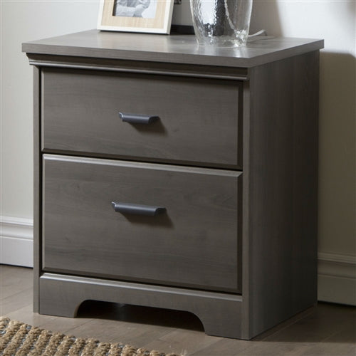 Grey Maple Nightstand with Two Drawers