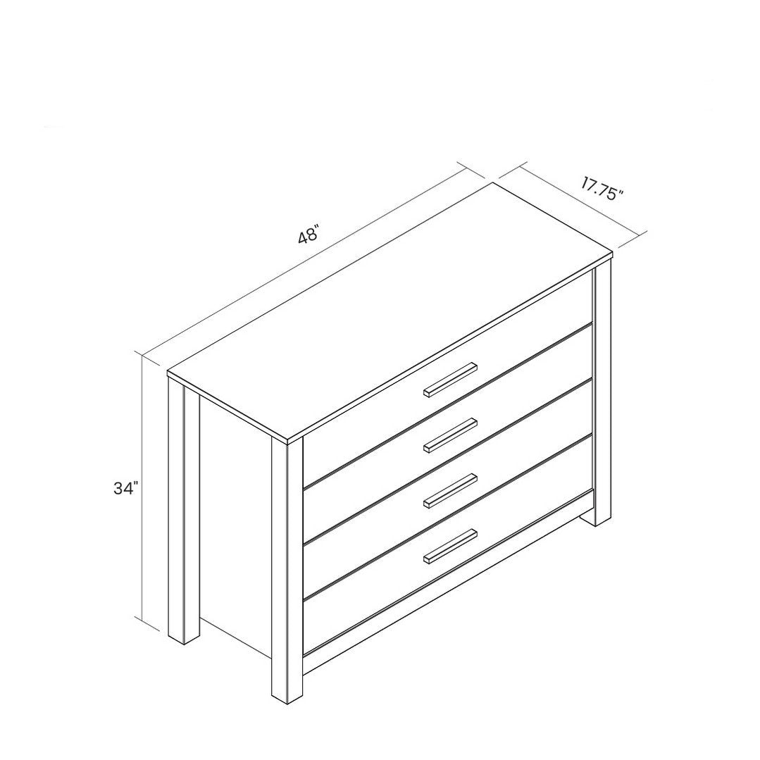 Traditional Rustic Pine 4 Drawer Dresser