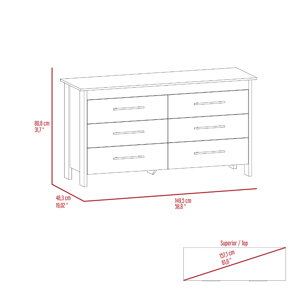 Wezz 6 Drawer Double Dresser, Four Legs, Superior Top, Black wengue Finish-8