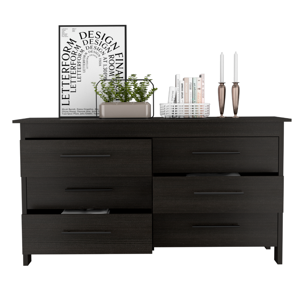 Wezz 6 Drawer Double Dresser, Four Legs, Superior Top, Black wengue Finish-2