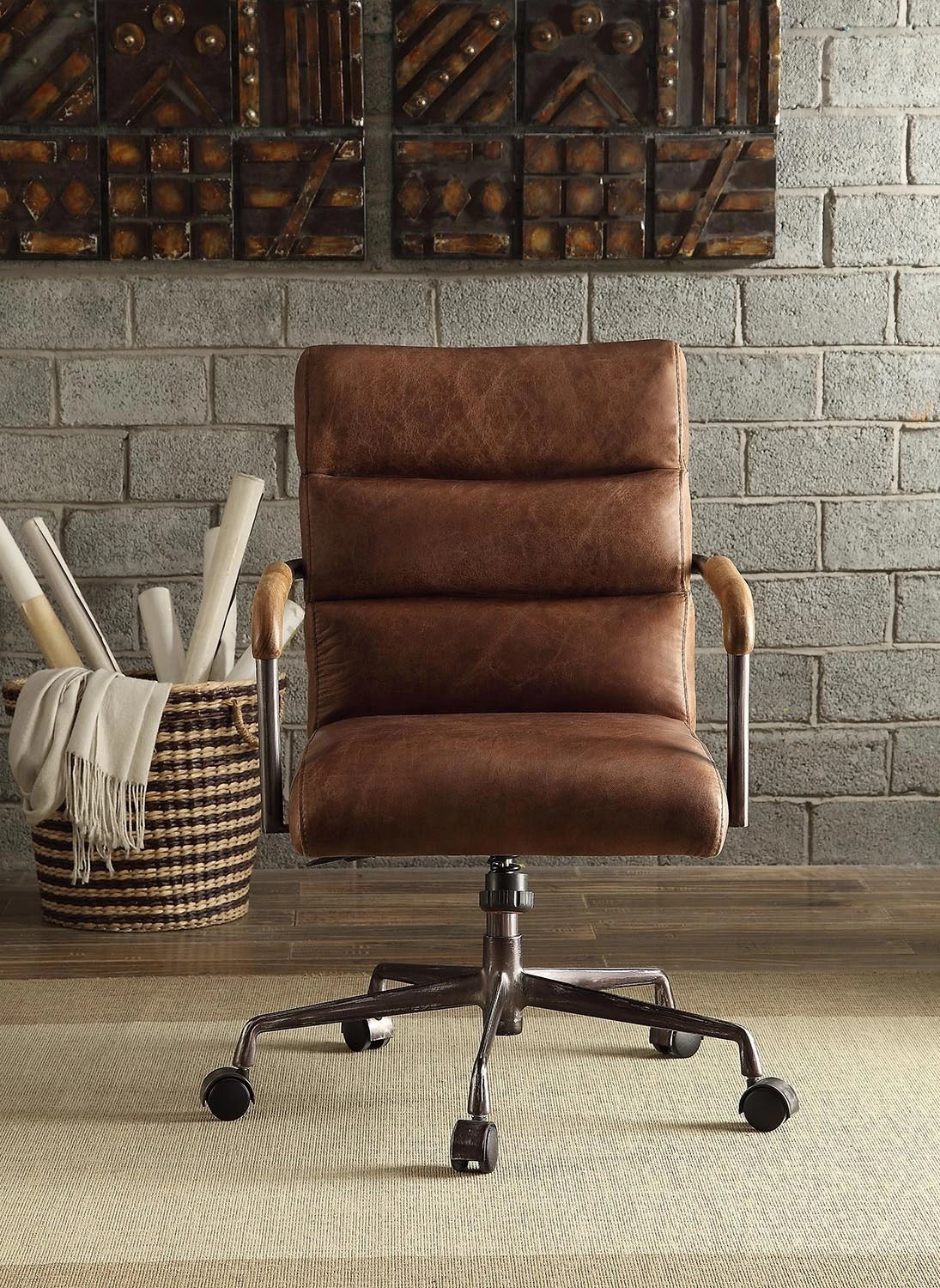 Harith Top Grain Leather Office Chair | Retro Brown