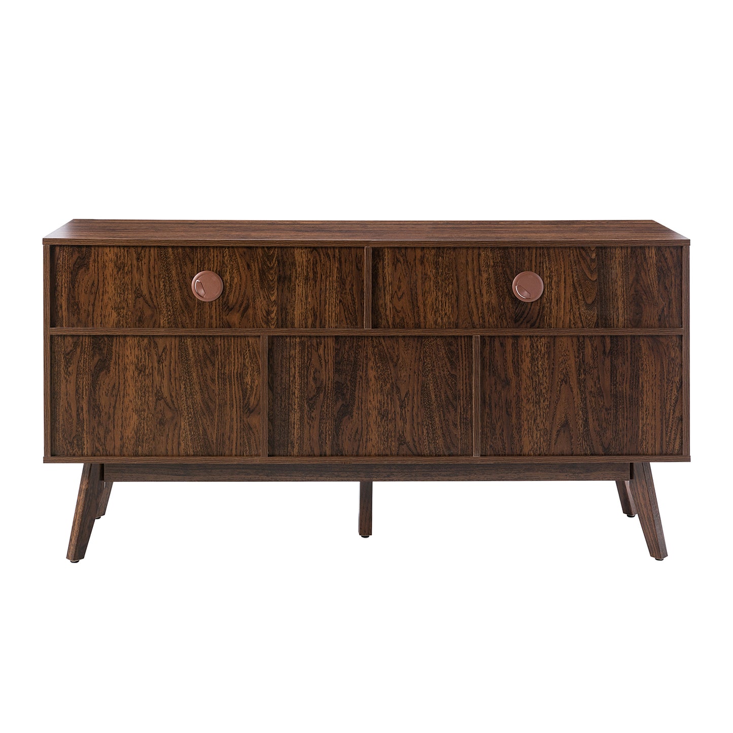 Mermeros 57" TV  Stand / Sideboard with Three Rattan Doors, Walnut