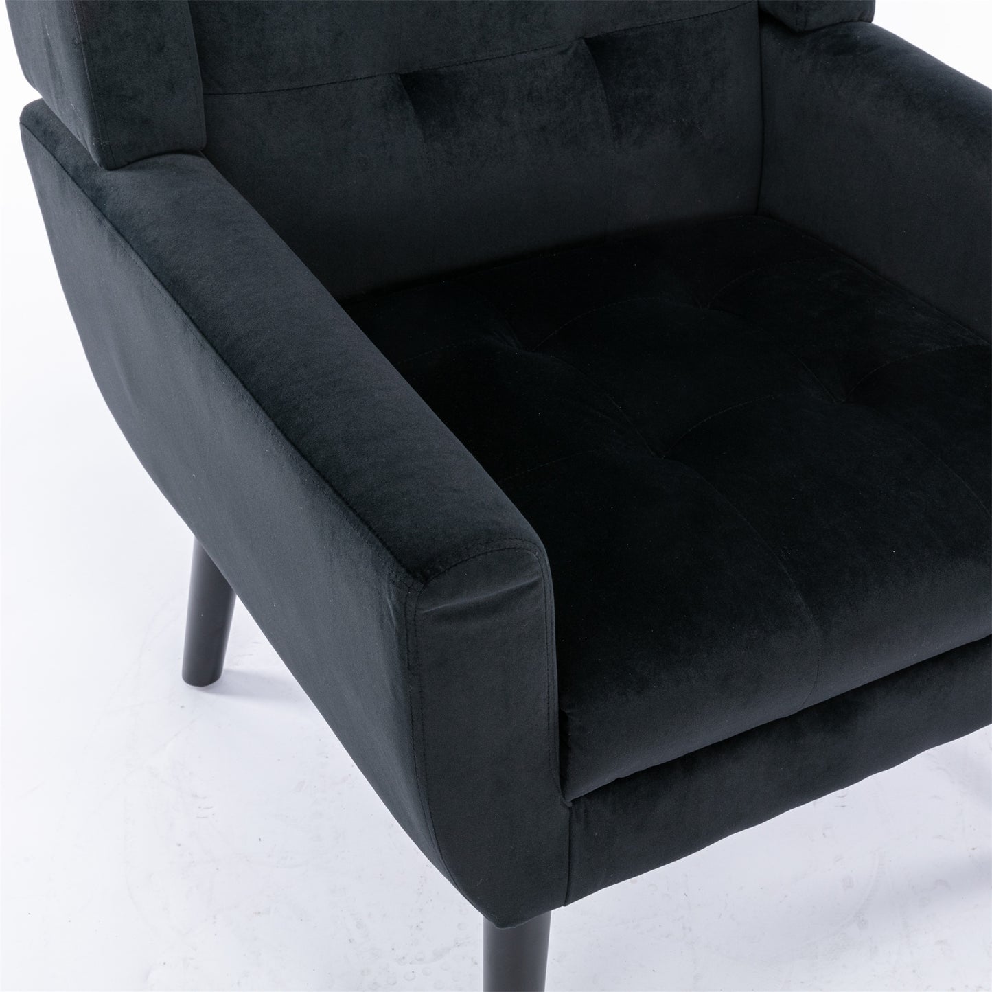 Soft Velvet Accent Chair With Black Legs, Black