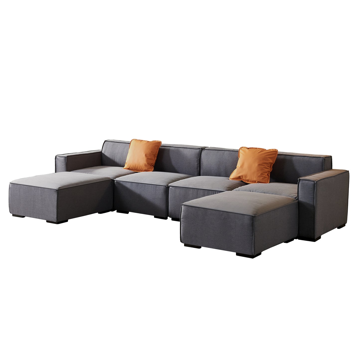 Modular U Shape Sectional Fabric Sofa, Grey