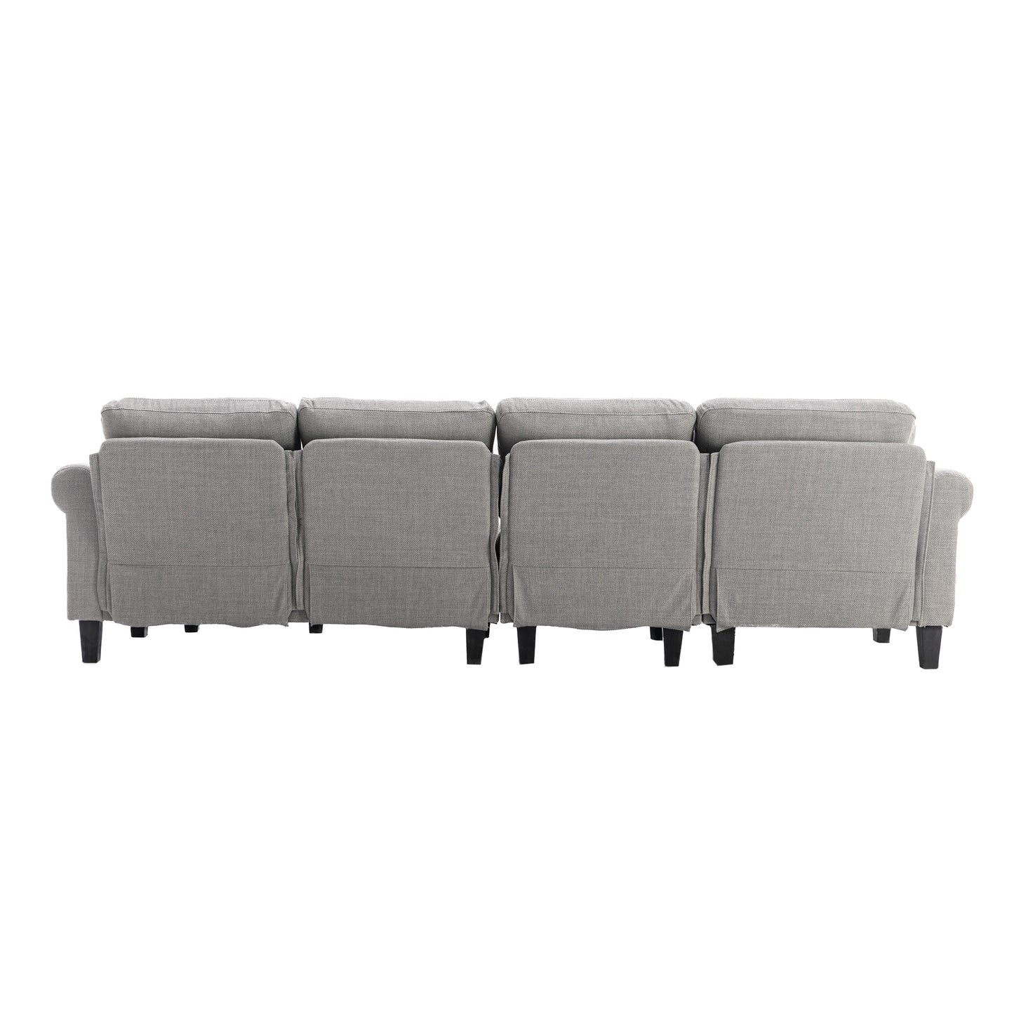 Linen Upholstered Sectional Sofa and Ottoman, Light Grey