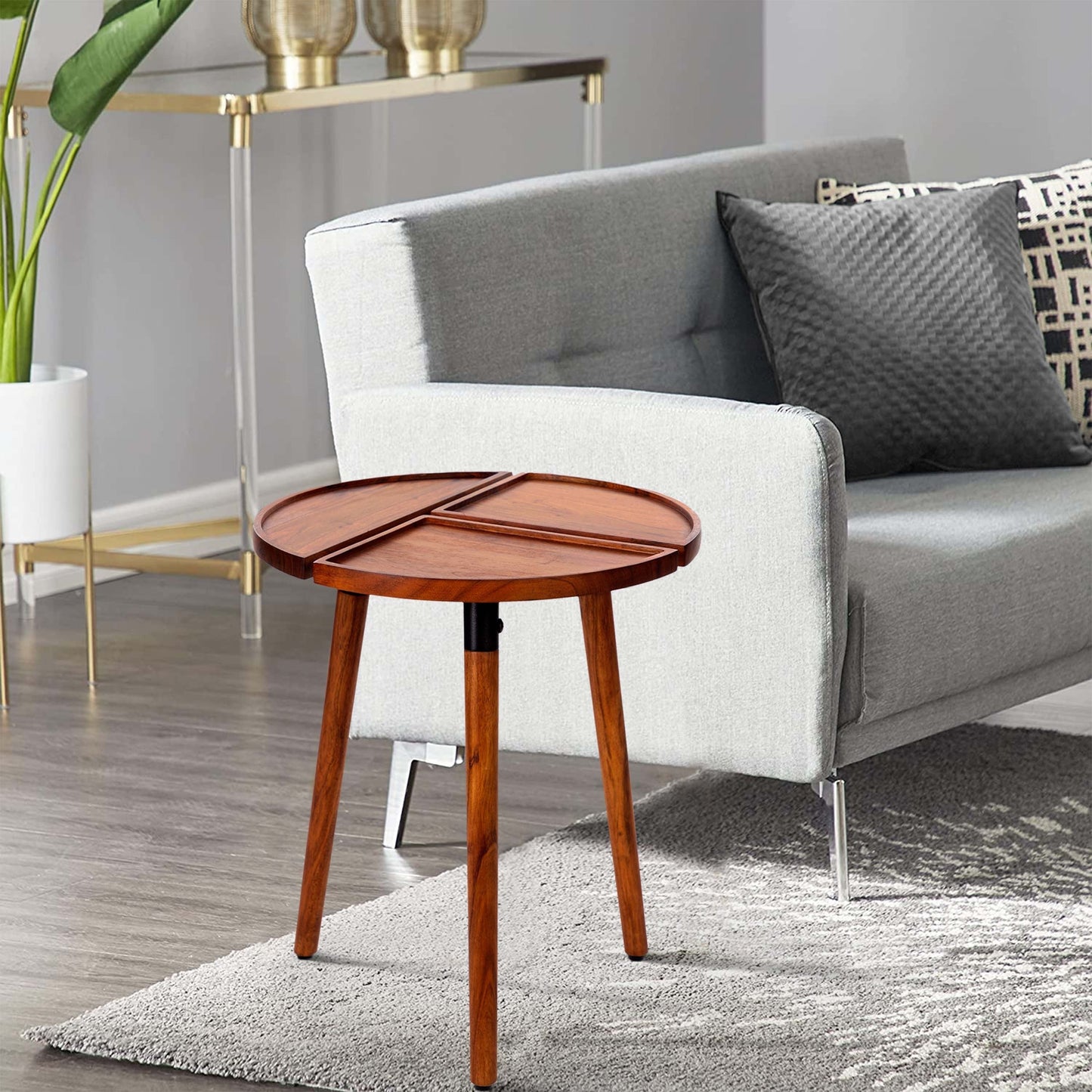 Round Acacia Wood Side Accent Table-6