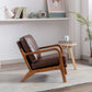 Wood Frame Accent Armchair With Pu Cushion, Brown