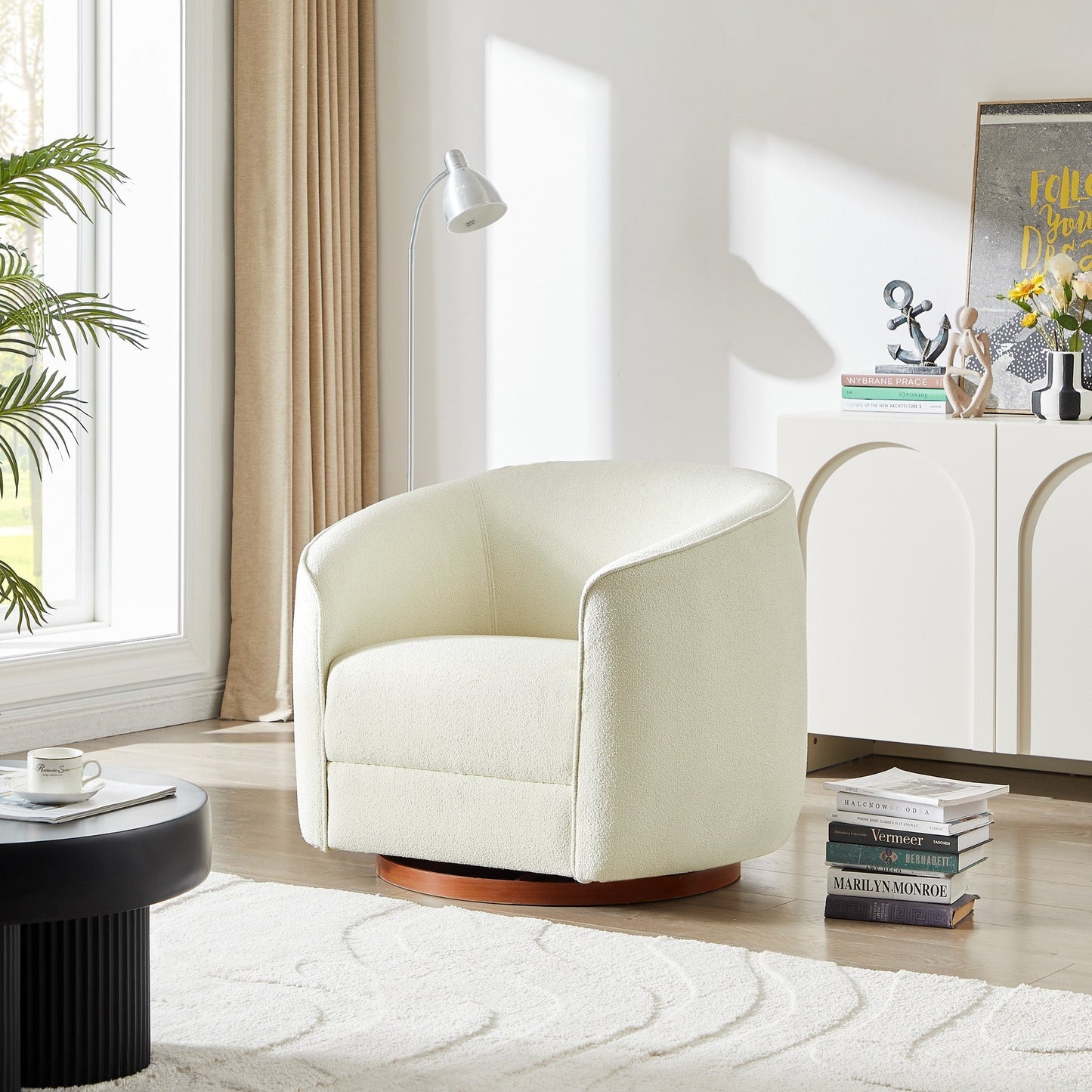 Ella Boucle Swivel Chair | Cream