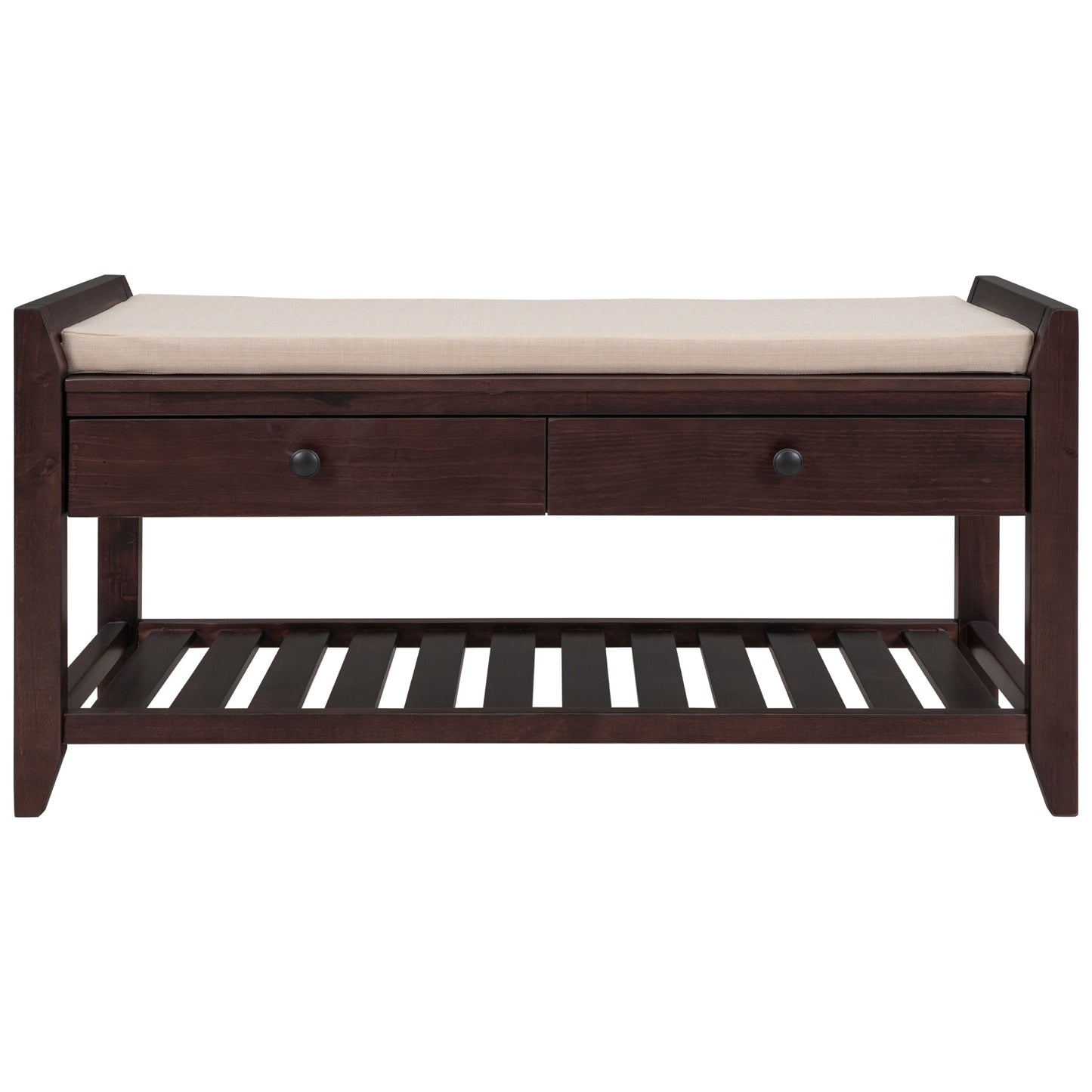 Shoe Rack Storage Bench with Cushioned Seat & Drawers, Espresso