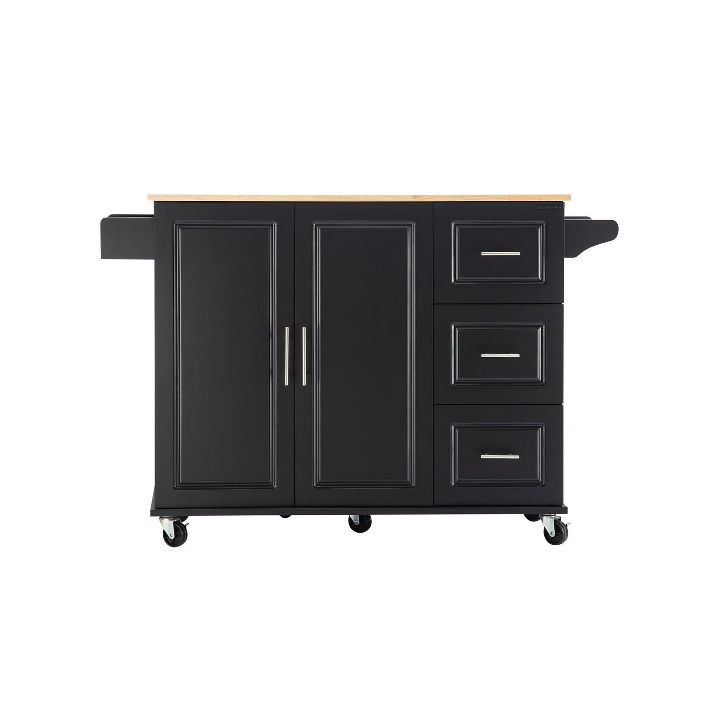 Mobile Kitchen Island Sideboard with Extensible Table Top, Black-Beech