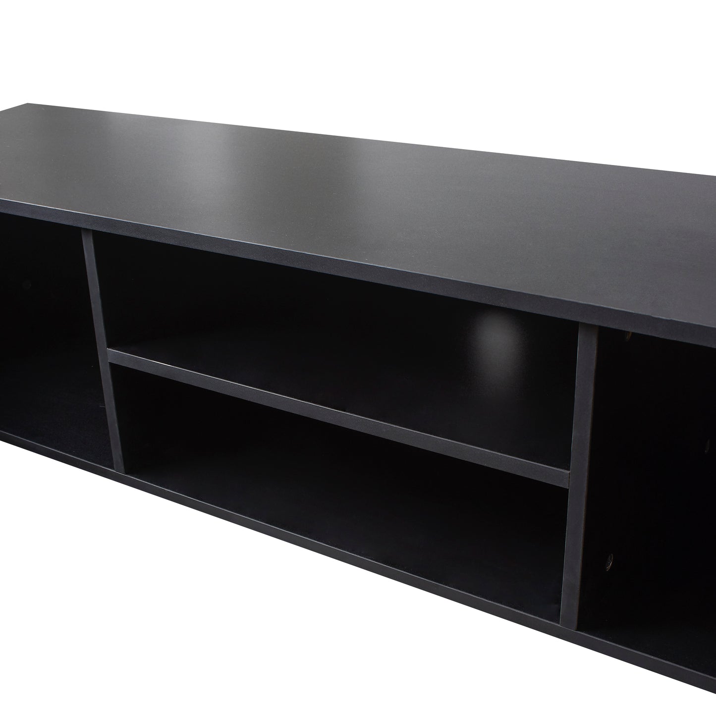 Modern 63" Media Console with 2 Storage Cabinets and Open Shelves, Black