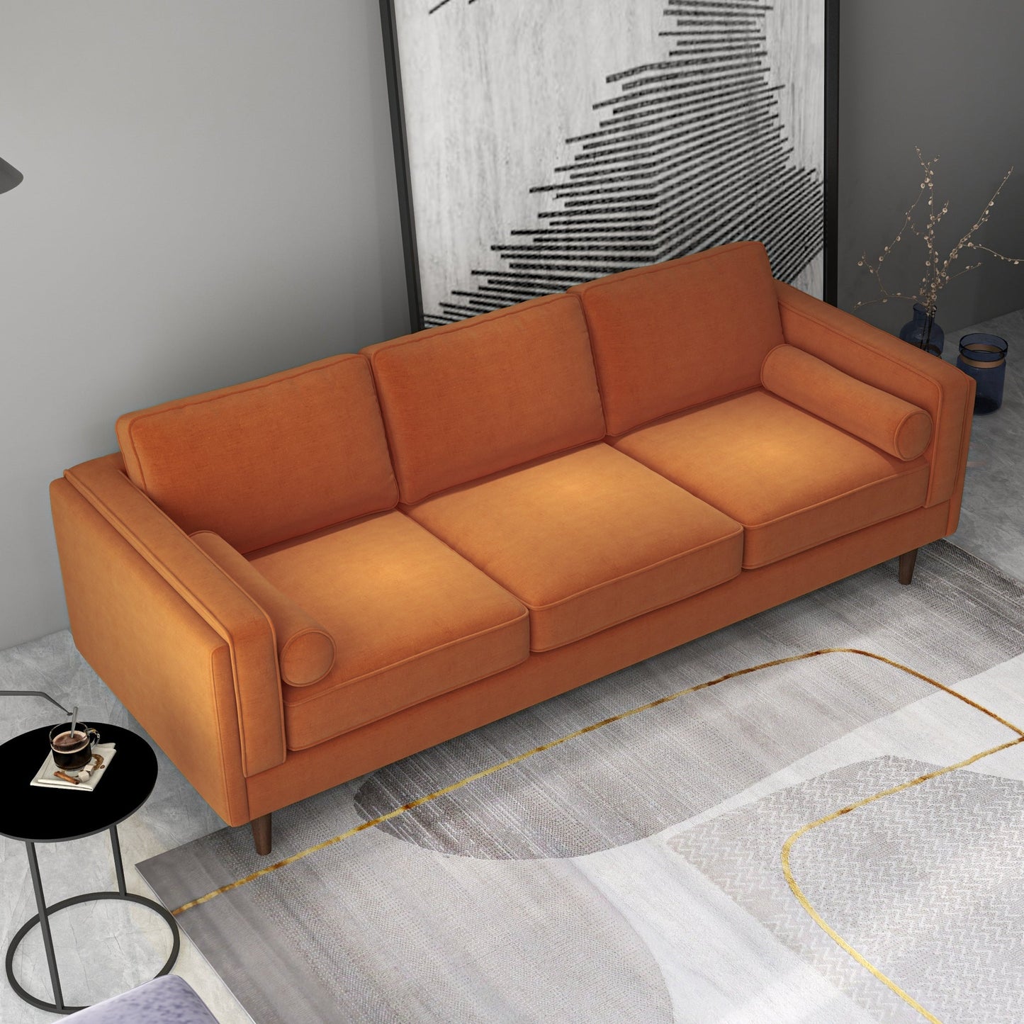 86" Contemporary Sofa - Burnt Orange Velvet