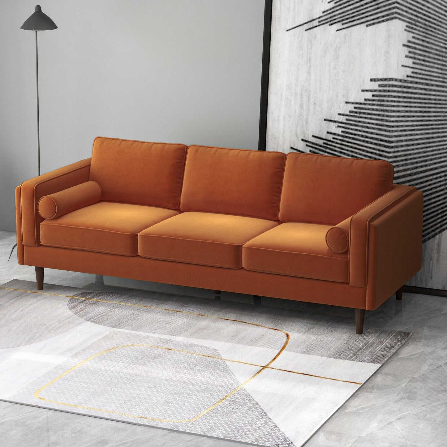 86" Contemporary Sofa - Burnt Orange Velvet