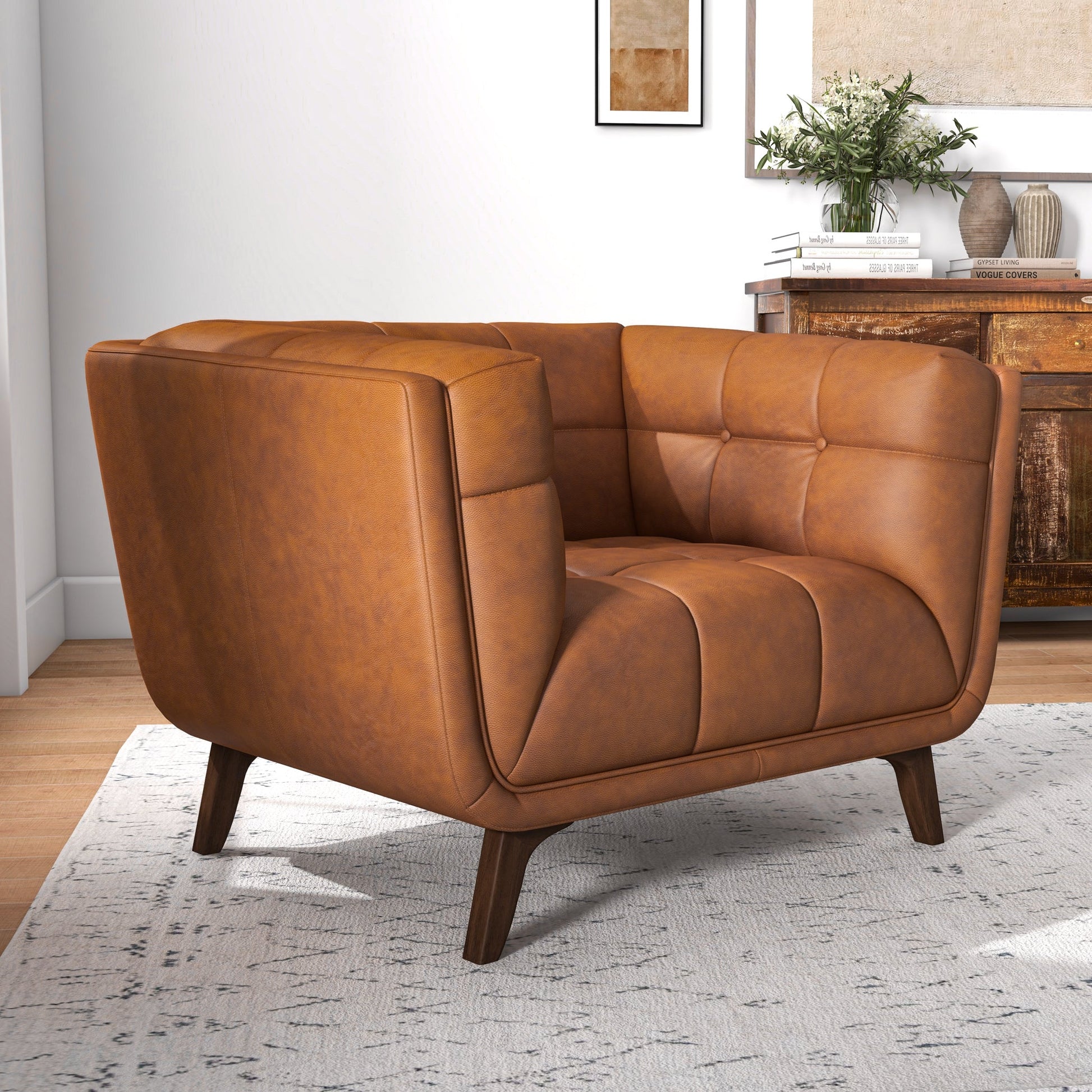 Leather Lounge Chair - Cognac