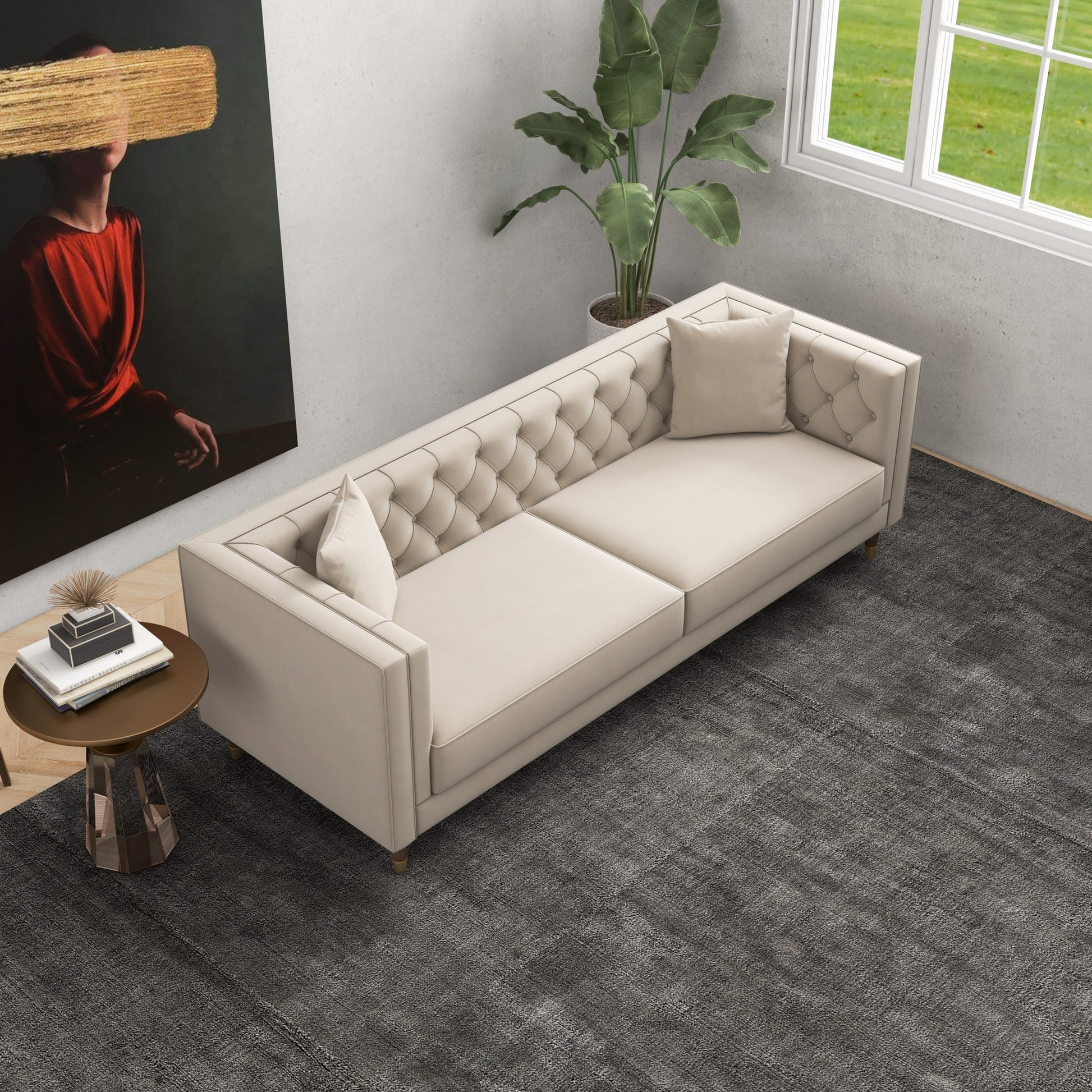 Contemporary Sofa - Cream Velvet