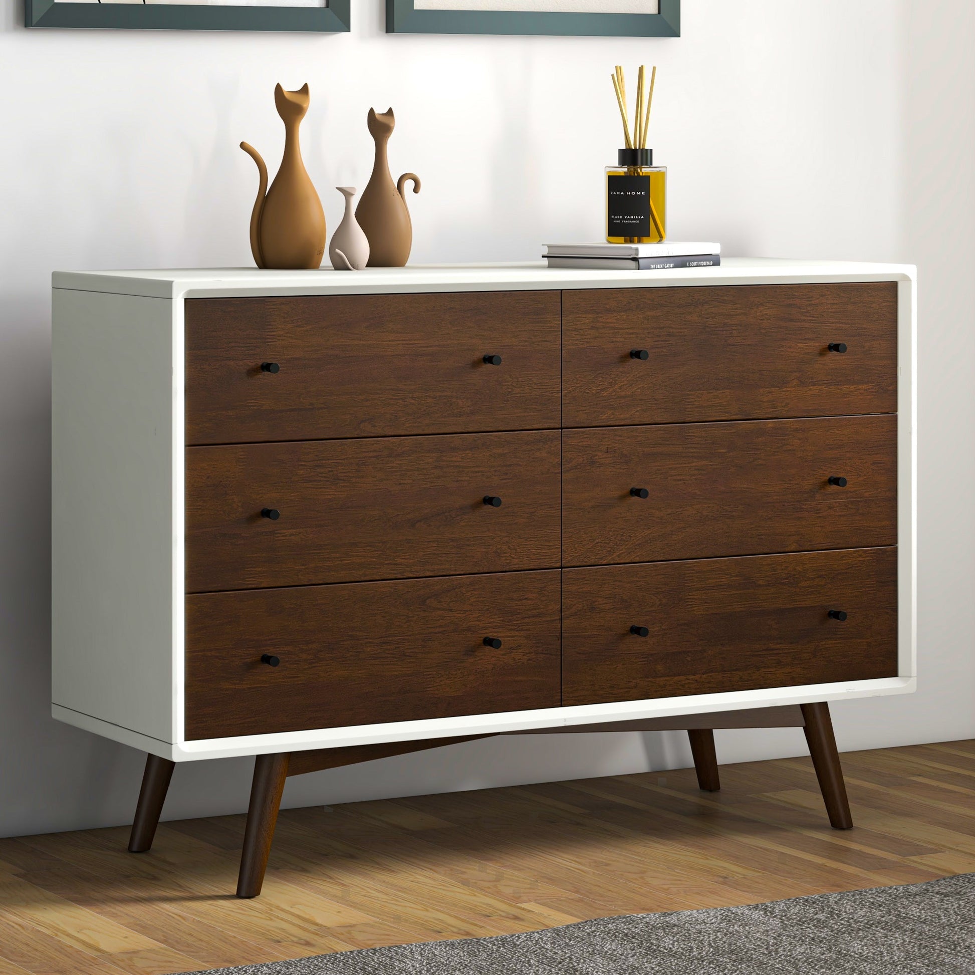 Norman 6 Drawer Dresser | Walnut/White