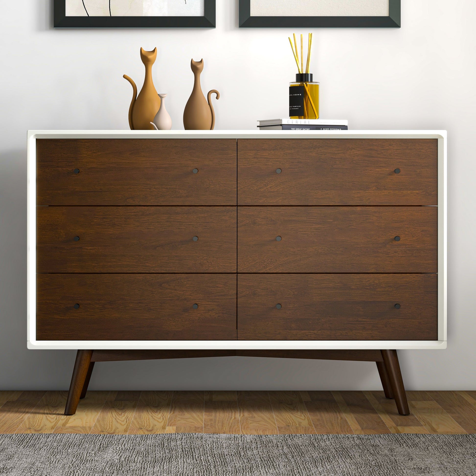 Norman 6 Drawer Dresser | Walnut/White