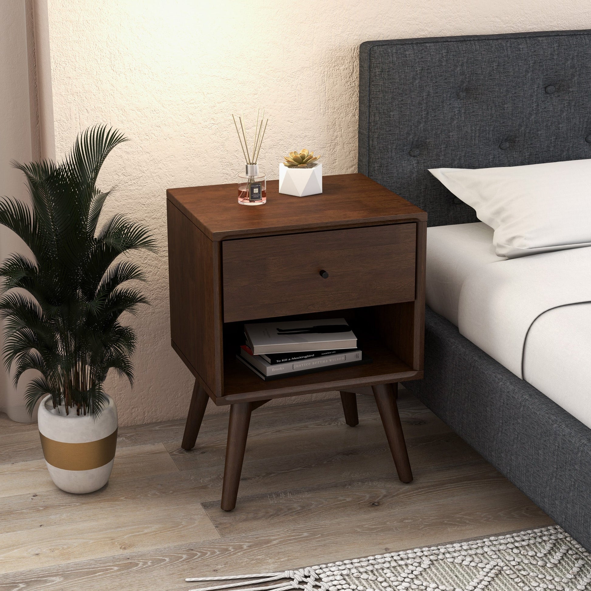 Norman Single Drawer Night Stand | Walnut