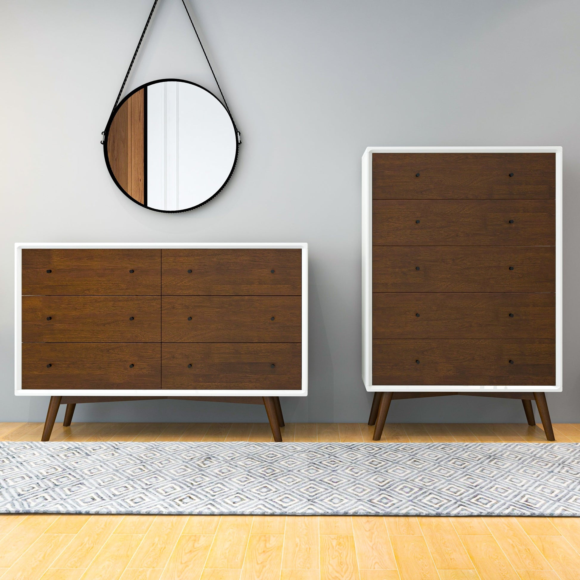 5 Drawer Dresser - Walnut/White