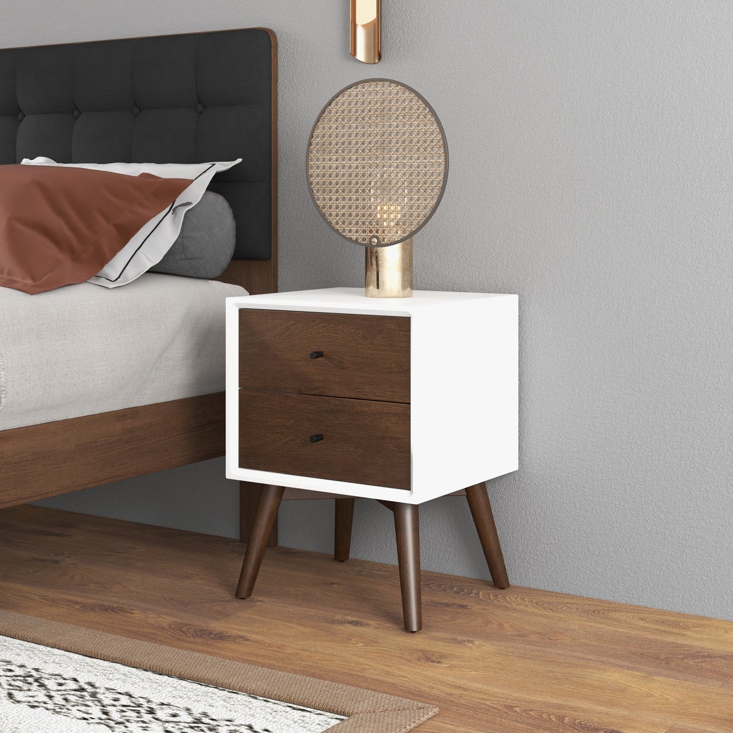 Norman Wooden Nightstand | White/Walnut