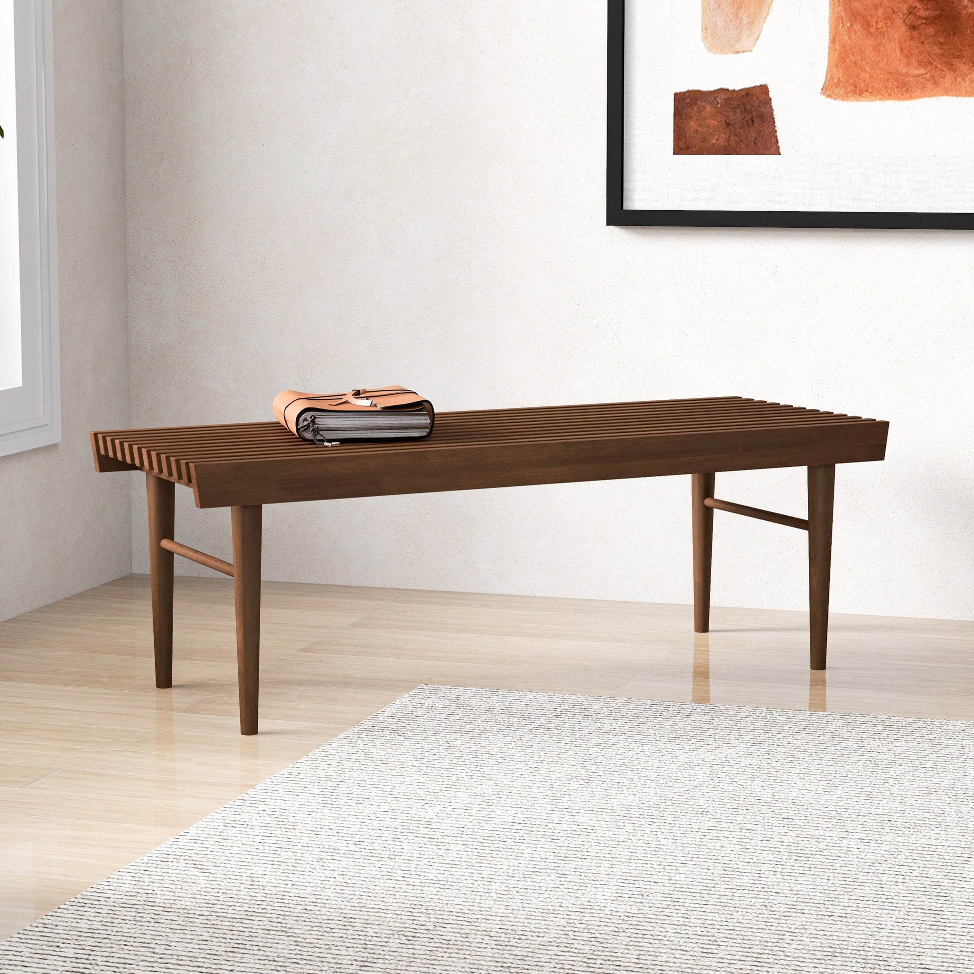 Modern Wooden Bench - Walnut