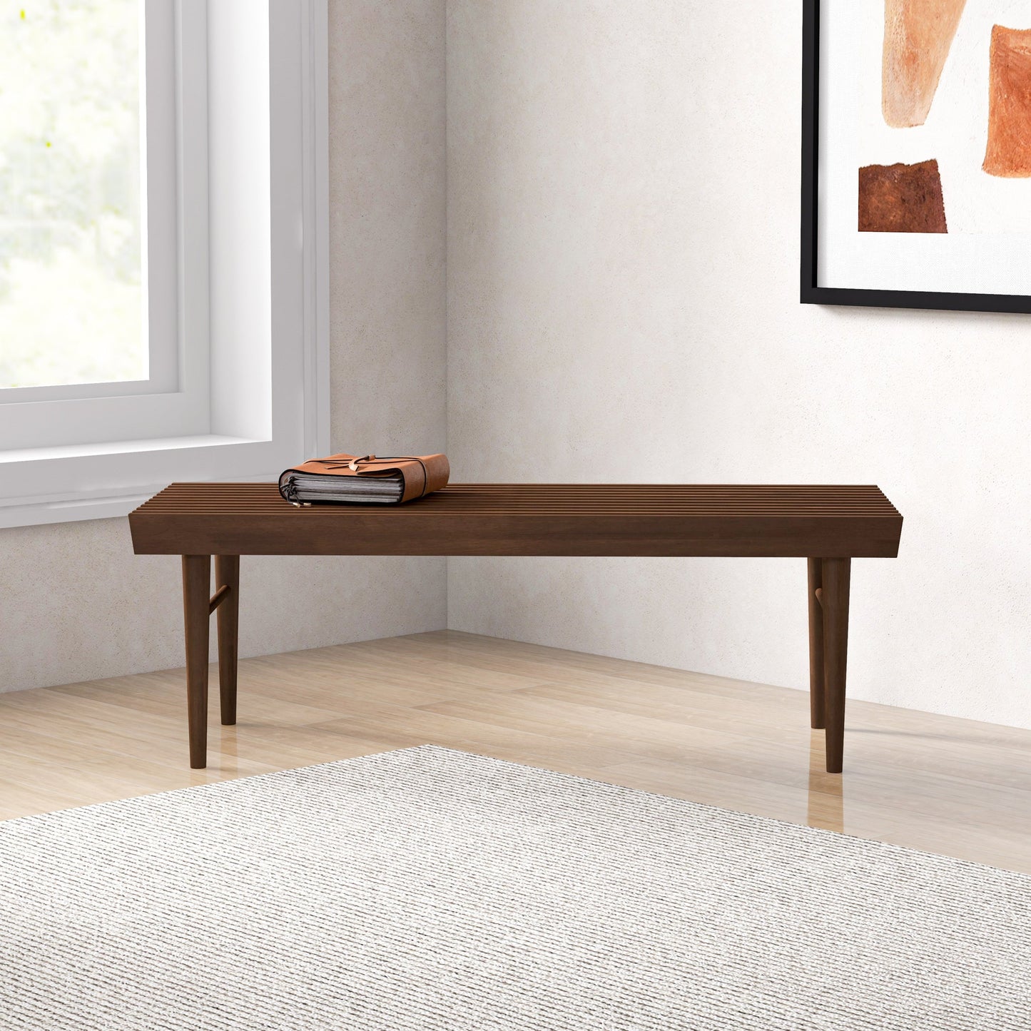 Modern Wooden Bench - Walnut