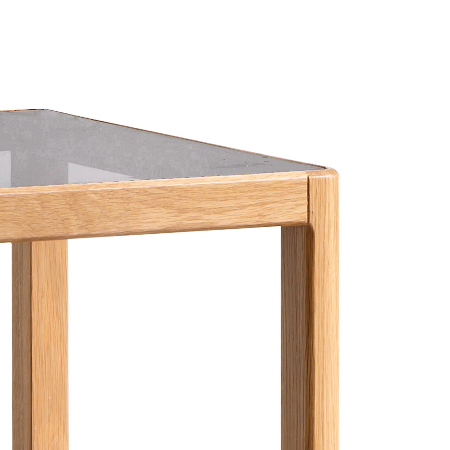 Solid Oak End Table with Tempered Glass, Light Oak