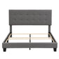 Upholstered Platform Bed Frame with Button Tufted Dark Grey Linen Headboard, Queen