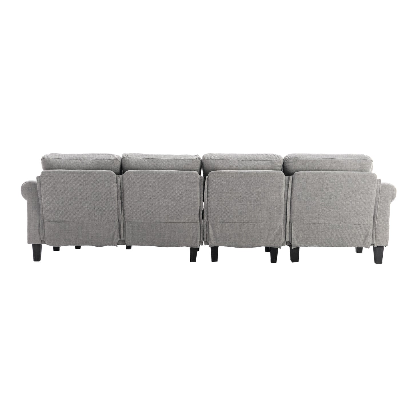 Linen Upholstered Sectional Sofa and Ottoman, Light Grey