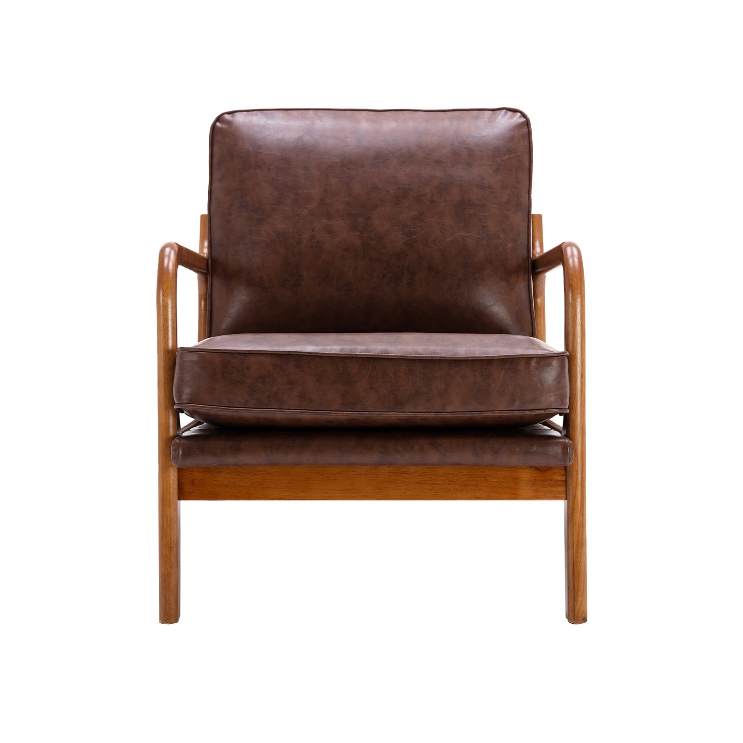 Wood Frame Accent Armchair With Pu Cushion, Brown