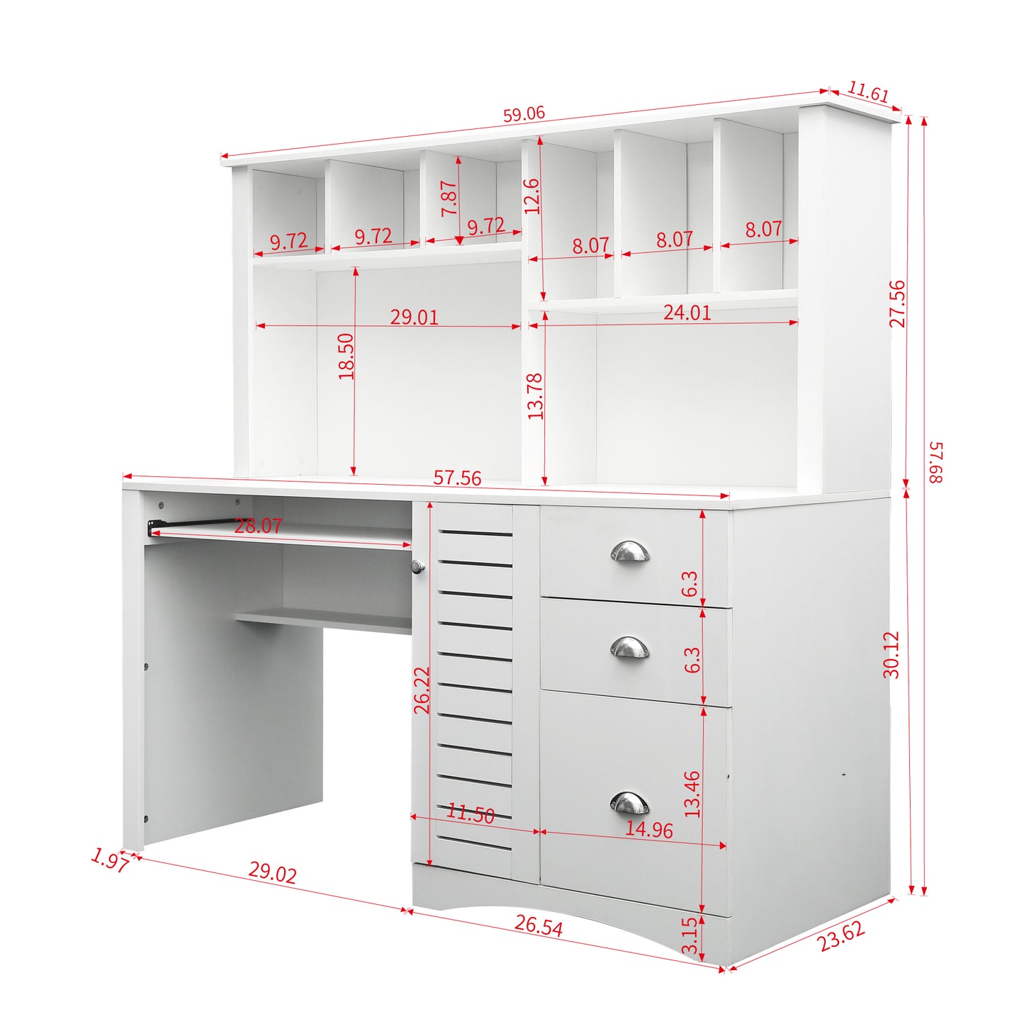 Home Office Computer Desk w/ Hutch, Antiqued White