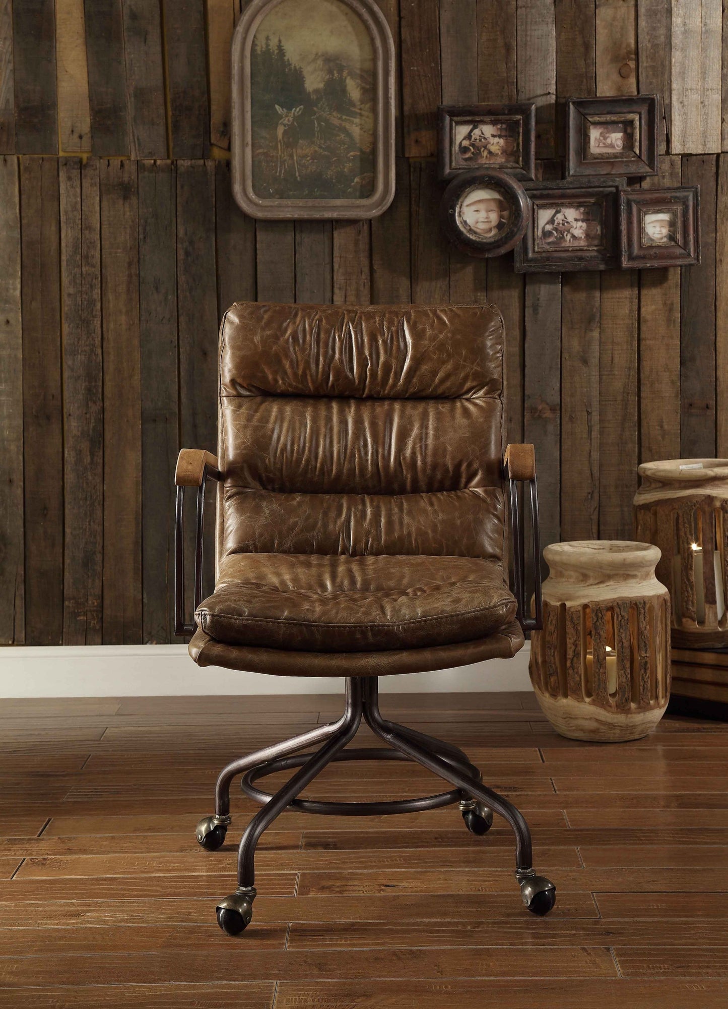 Harith Top Grain Leather Office Chair | Vintage Whiskey