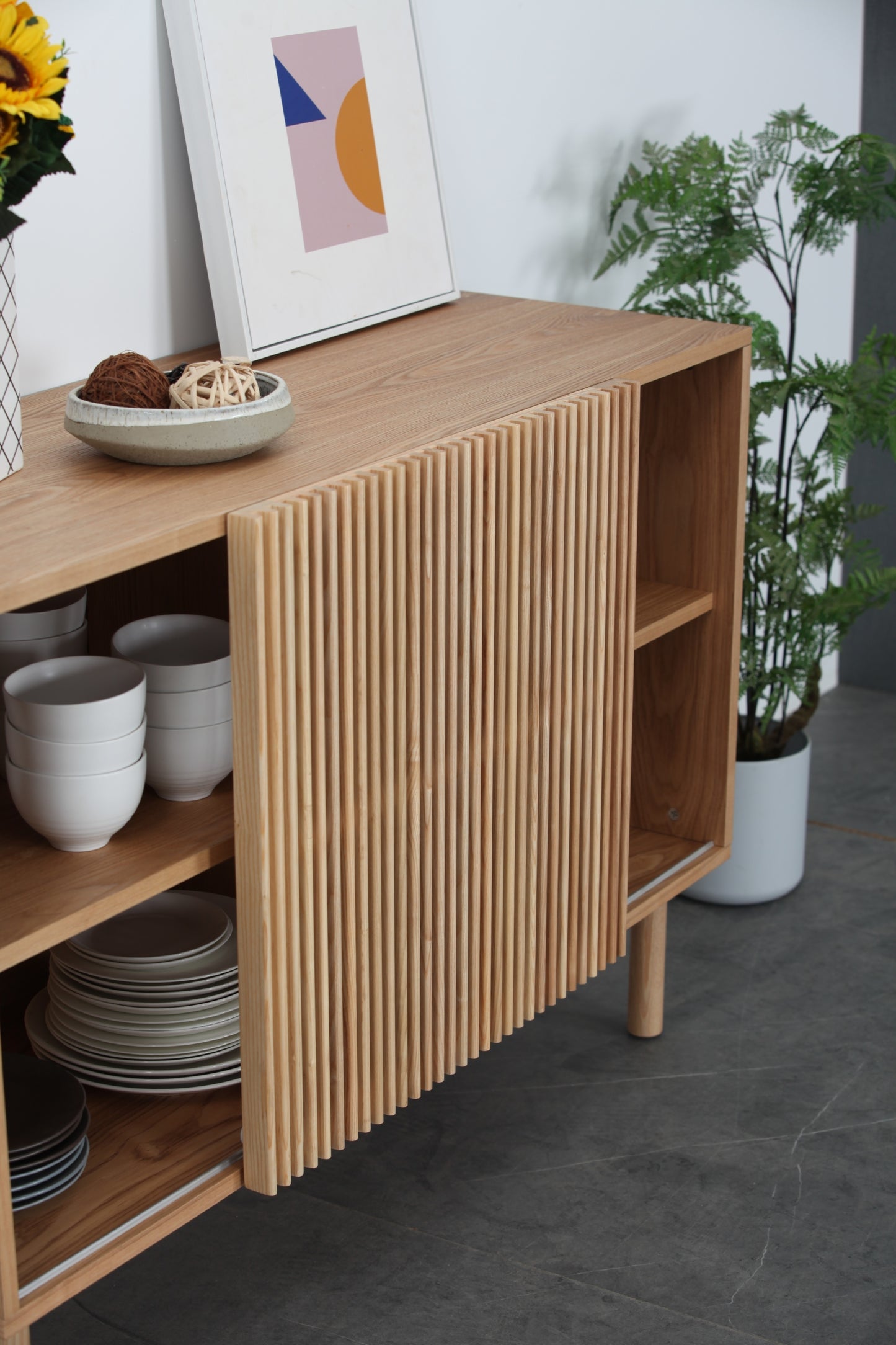 Modern Wooden Sideboard with Sliding Door, Walnut