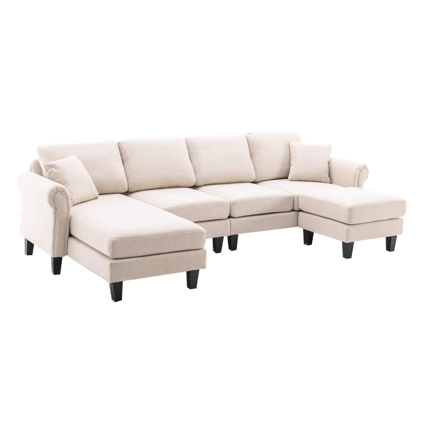 Linen Upholstered Sectional Sofa and Ottoman, Beige