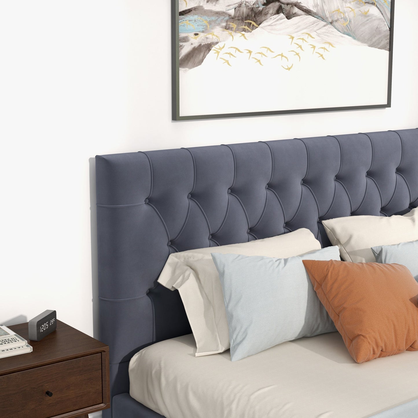 Platform Bed (King - Gray Velvet)