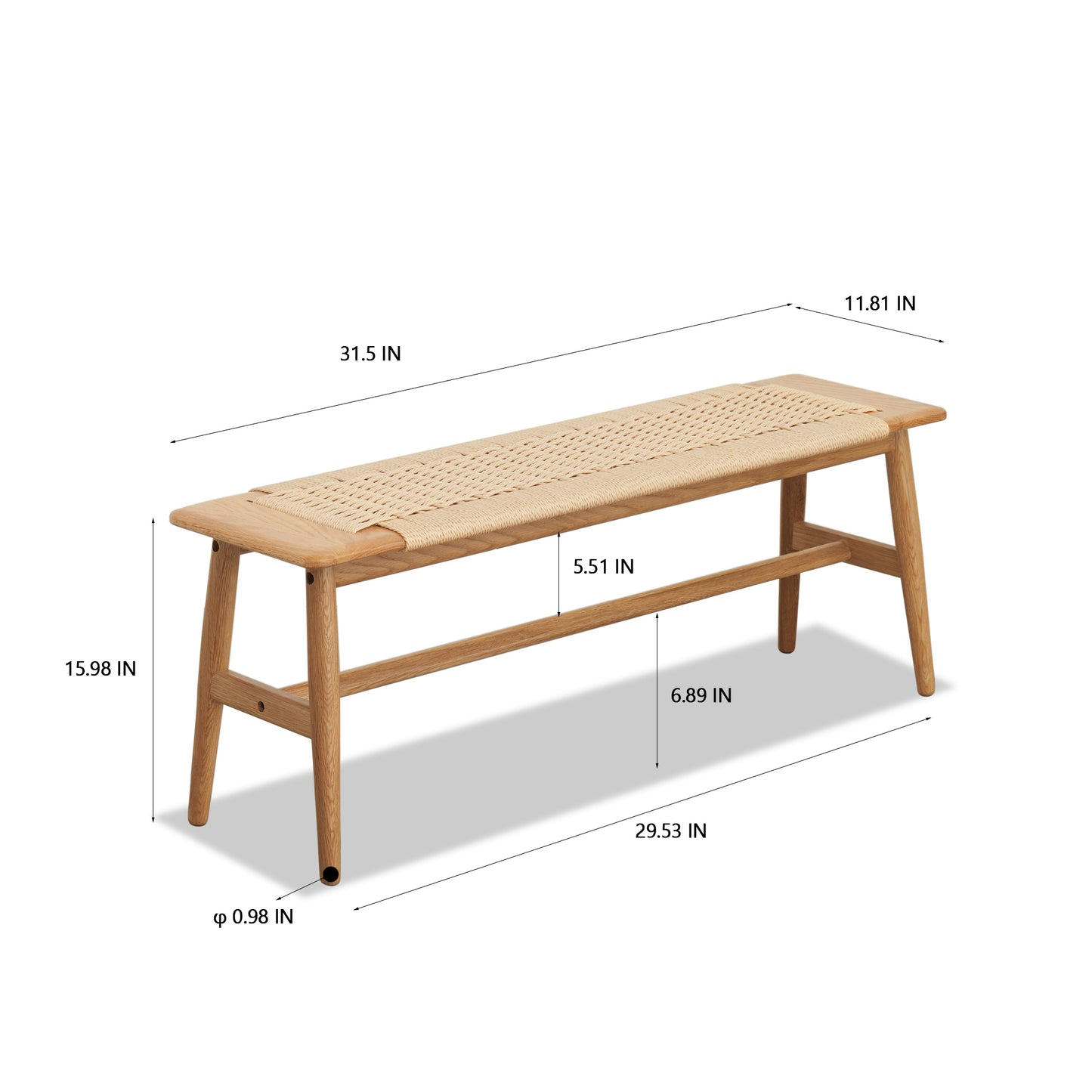 Natural Oak Wood Woven Design Bench, Light Oak