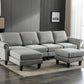 Linen Upholstered Sectional Sofa and Ottoman, Light Grey